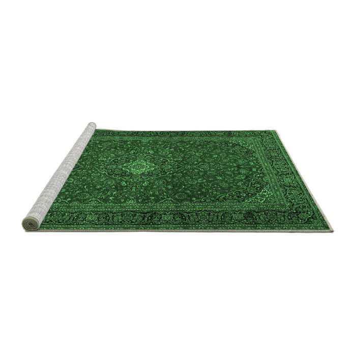 Sideview of Machine Washable Persian Emerald Green Traditional Area Rugs, wshtr2406emgrn