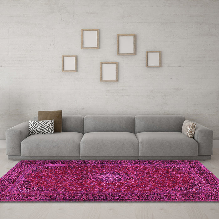 Machine Washable Persian Pink Traditional Rug in a Living Room, wshtr2406pnk