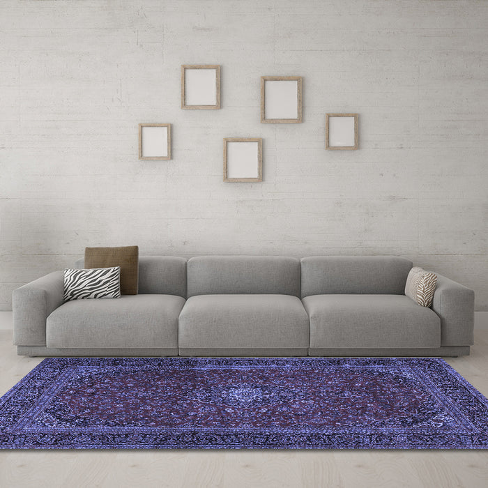 Machine Washable Persian Blue Traditional Rug in a Living Room, wshtr2406blu