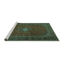 Sideview of Machine Washable Persian Turquoise Traditional Area Rugs, wshtr2406turq