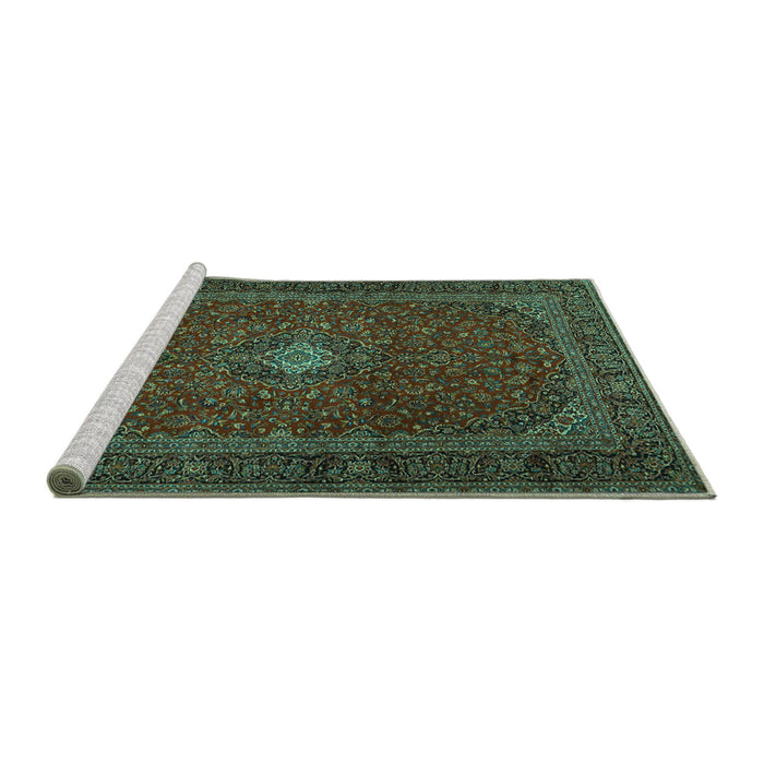Sideview of Machine Washable Persian Turquoise Traditional Area Rugs, wshtr2406turq