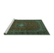 Sideview of Machine Washable Persian Turquoise Traditional Area Rugs, wshtr2406turq