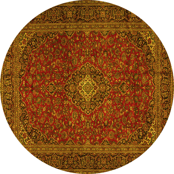Round Machine Washable Persian Yellow Traditional Rug, wshtr2406yw