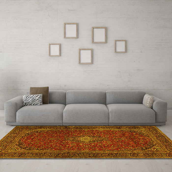 Machine Washable Persian Yellow Traditional Rug in a Living Room, wshtr2406yw