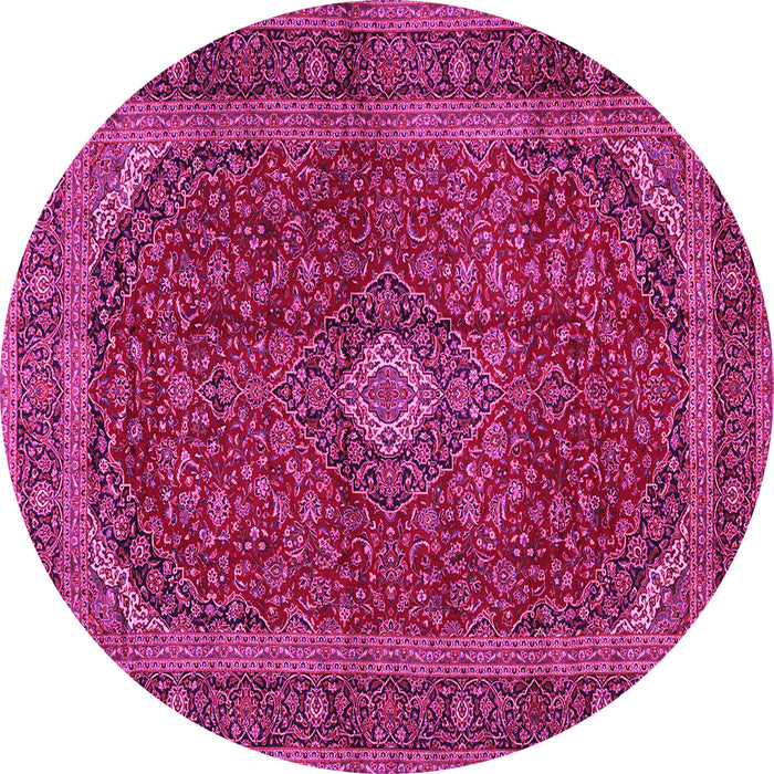 Round Machine Washable Medallion Pink Traditional Rug, wshtr2407pnk