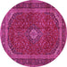 Round Machine Washable Medallion Pink Traditional Rug, wshtr2407pnk