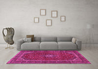 Machine Washable Medallion Pink Traditional Rug, wshtr2407pnk