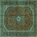 Square Machine Washable Medallion Turquoise Traditional Area Rugs, wshtr2407turq