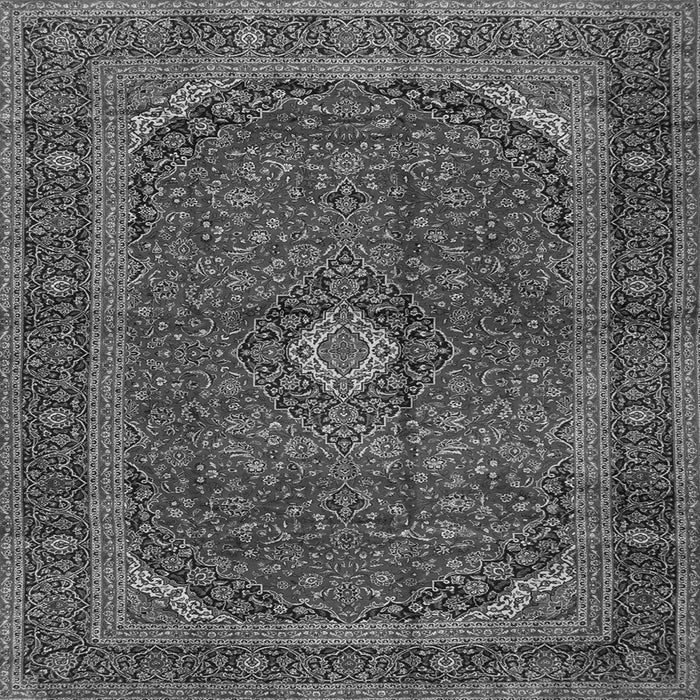 Round Machine Washable Medallion Gray Traditional Rug, wshtr2407gry