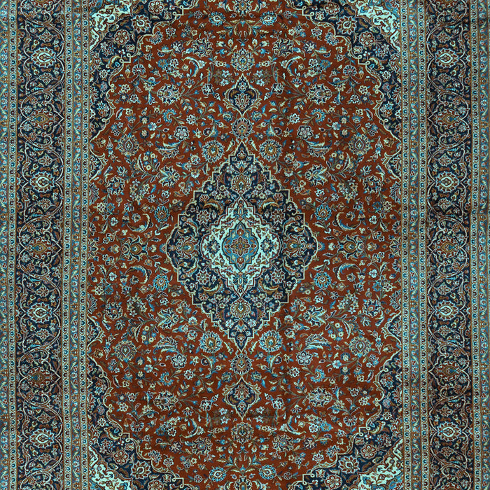 Machine Washable Medallion Light Blue Traditional Rug, wshtr2407lblu