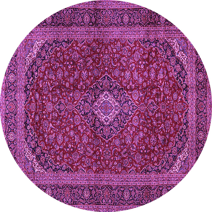 Round Machine Washable Medallion Purple Traditional Area Rugs, wshtr2407pur