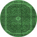 Round Machine Washable Medallion Emerald Green Traditional Area Rugs, wshtr2407emgrn