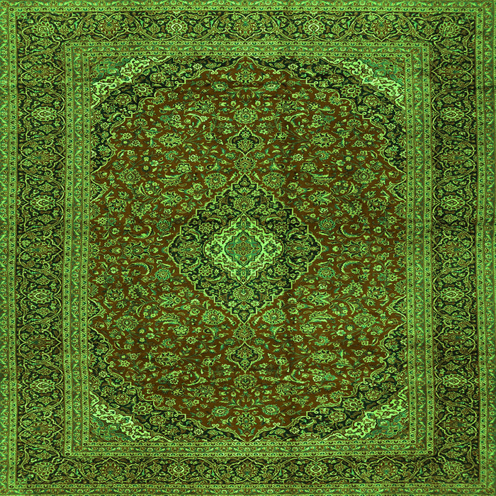 Round Machine Washable Medallion Green Traditional Area Rugs, wshtr2407grn