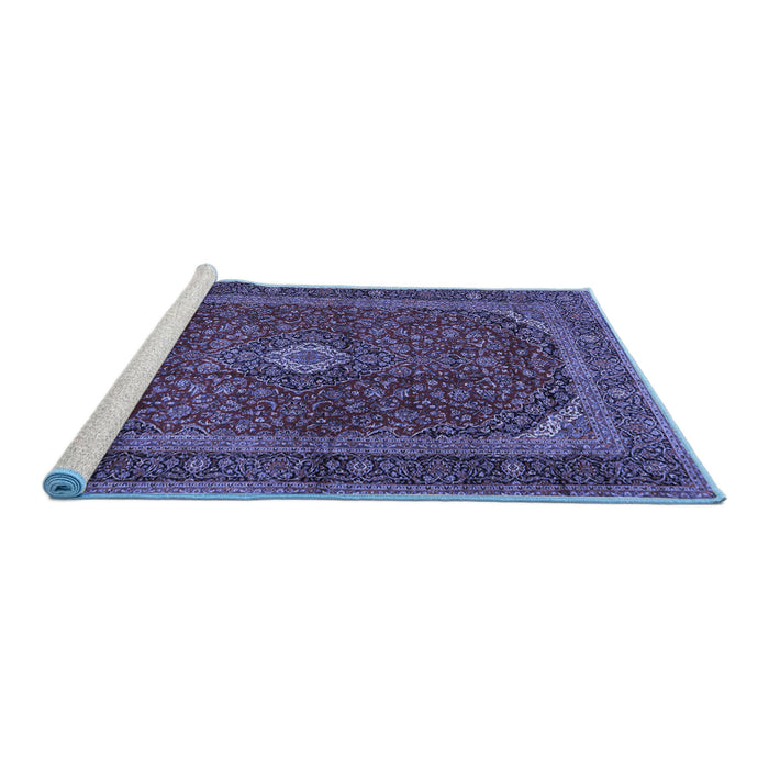 Sideview of Machine Washable Medallion Blue Traditional Rug, wshtr2407blu