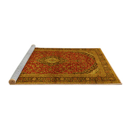 Sideview of Machine Washable Medallion Yellow Traditional Rug, wshtr2407yw