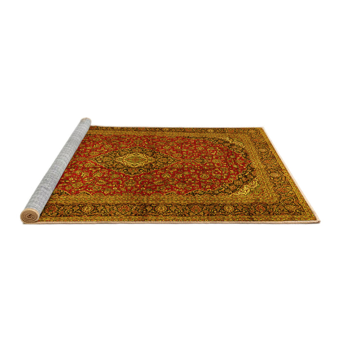 Sideview of Machine Washable Medallion Yellow Traditional Rug, wshtr2407yw