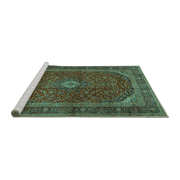 Sideview of Machine Washable Medallion Turquoise Traditional Area Rugs, wshtr2407turq