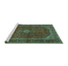 Sideview of Machine Washable Medallion Turquoise Traditional Area Rugs, wshtr2407turq