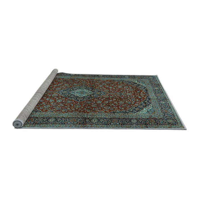 Sideview of Machine Washable Medallion Light Blue Traditional Rug, wshtr2407lblu