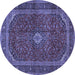 Round Machine Washable Medallion Blue Traditional Rug, wshtr2407blu