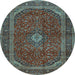 Round Medallion Light Blue Traditional Rug, tr2407lblu