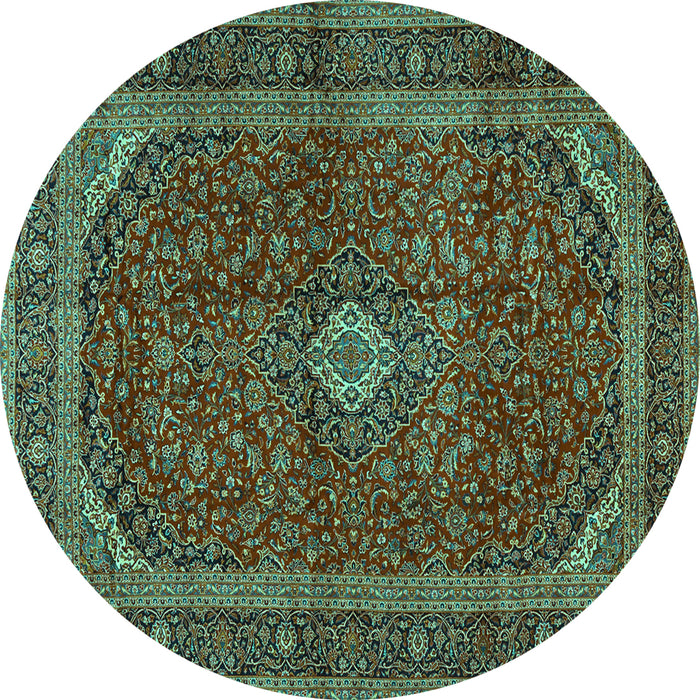 Round Medallion Turquoise Traditional Rug, tr2407turq