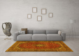 Machine Washable Medallion Yellow Traditional Rug in a Living Room, wshtr2407yw