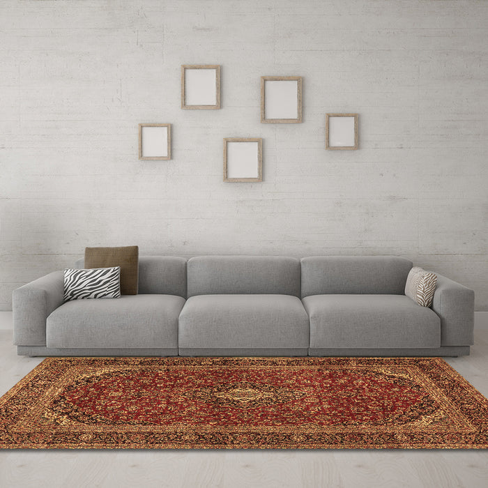 Machine Washable Medallion Brown Traditional Rug in a Living Room,, wshtr2407brn