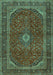 Machine Washable Medallion Turquoise Traditional Area Rugs, wshtr2407turq