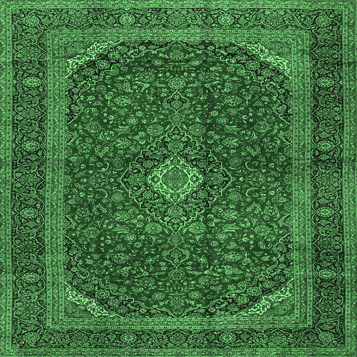 Square Machine Washable Medallion Emerald Green Traditional Area Rugs, wshtr2407emgrn