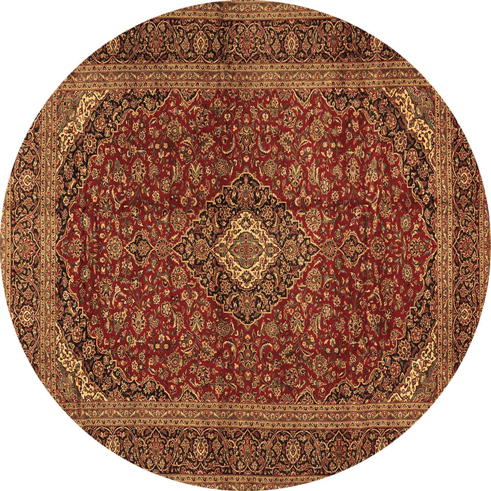 Round Machine Washable Medallion Brown Traditional Rug, wshtr2407brn