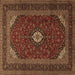 Square Machine Washable Medallion Brown Traditional Rug, wshtr2408brn