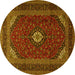 Round Machine Washable Medallion Yellow Traditional Rug, wshtr2408yw