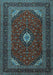 Machine Washable Medallion Light Blue Traditional Rug, wshtr2408lblu