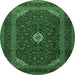 Round Machine Washable Medallion Emerald Green Traditional Area Rugs, wshtr2408emgrn