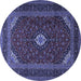 Round Machine Washable Medallion Blue Traditional Rug, wshtr2408blu