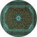 Round Machine Washable Medallion Turquoise Traditional Area Rugs, wshtr2408turq