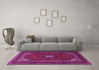 Machine Washable Medallion Pink Traditional Rug, wshtr2408pnk