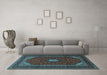 Machine Washable Medallion Light Blue Traditional Rug in a Living Room, wshtr2408lblu