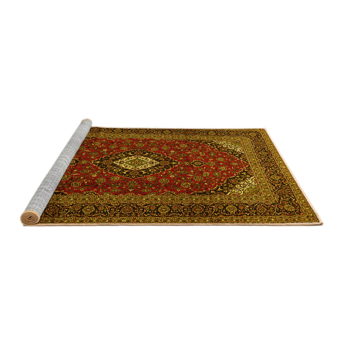 Sideview of Machine Washable Medallion Yellow Traditional Rug, wshtr2408yw