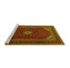 Sideview of Machine Washable Medallion Yellow Traditional Rug, wshtr2408yw