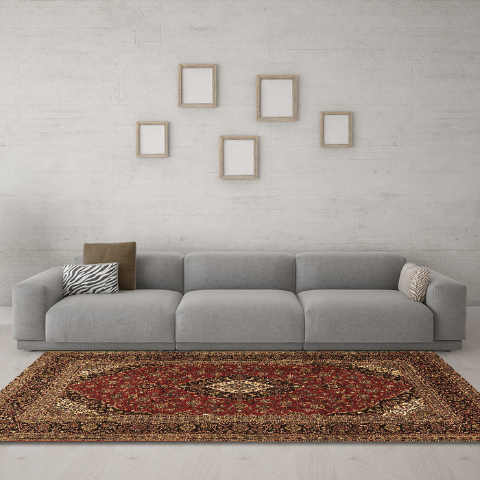 Machine Washable Medallion Brown Traditional Rug in a Living Room,, wshtr2408brn