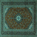 Square Machine Washable Medallion Turquoise Traditional Area Rugs, wshtr2408turq