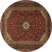 Round Machine Washable Medallion Brown Traditional Rug, wshtr2408brn