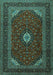 Machine Washable Medallion Turquoise Traditional Area Rugs, wshtr2408turq