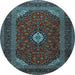 Round Machine Washable Medallion Light Blue Traditional Rug, wshtr2408lblu