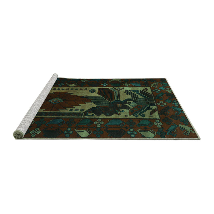 Sideview of Machine Washable Persian Turquoise Traditional Area Rugs, wshtr2409turq