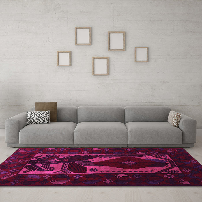 Machine Washable Persian Pink Traditional Rug in a Living Room, wshtr2409pnk