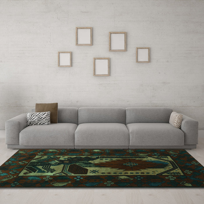 Machine Washable Persian Turquoise Traditional Area Rugs in a Living Room,, wshtr2409turq