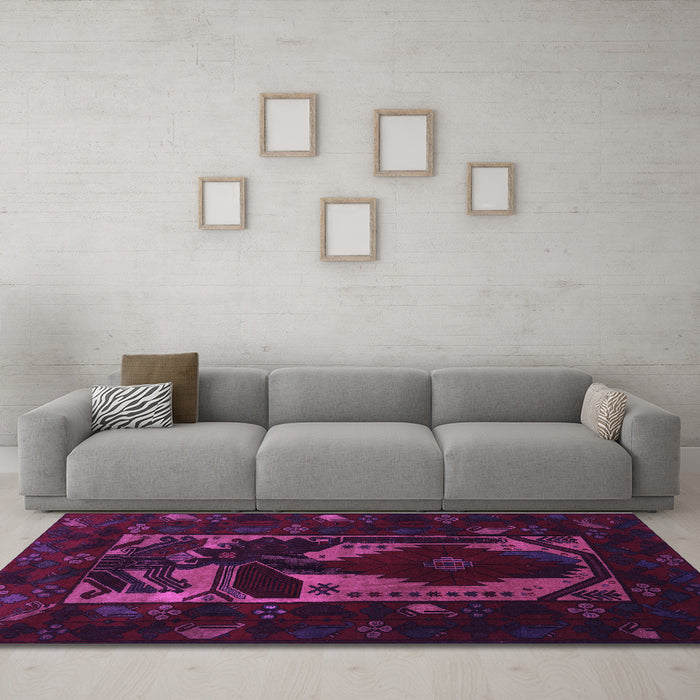 Machine Washable Persian Purple Traditional Area Rugs in a Living Room, wshtr2409pur